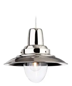 Luminosa Fisherman 1 Light Dome Ceiling Pendant Chrome, Clear Glass, E27