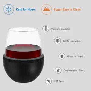 Asobu Stemless Wine Glass with Insulated Stainless Steel Sleeve 444ml Black