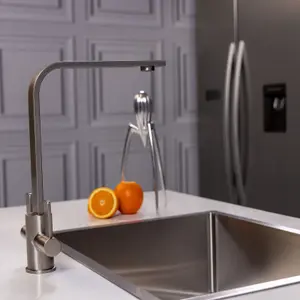 Flode Paddla Dual Lever Kitchen Tap Swan Neck Design Brushed Steel