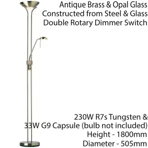 Mother & Child Floor Lamp Antique Brass 1.8m Twin Light Dimmer Flexible Reading