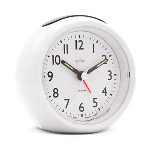 Analogue Quartz Movement / Crystal Alarm Tabletop Clock White