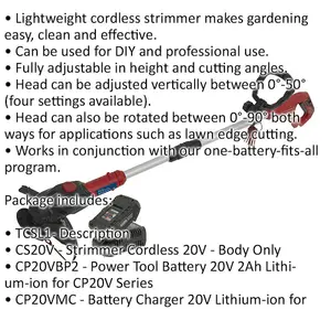 20V Lightweight Cordless Strimmer - Plastic Blade - Includes Battery & Charger