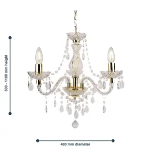 First Choice Lighting Marie Therese Clear Gold 3 Light Chandelier