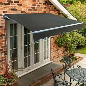 Primrose Awnings 2.0m x 1.5m Retractable Manual Standard Charcoal Awning Outdoor Patio Canopy