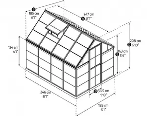 Greenhouse Hybrid 6 x 8 - Polycarbonate - L247 x W185 x H208 cm - Green