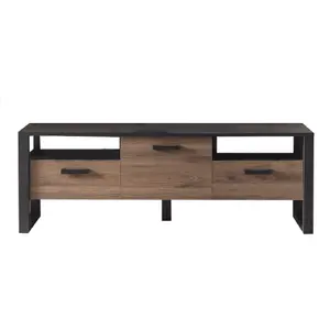 Elegant Nordi 03 TV Cabinet H630mm W1810mm D440mm - Okapi Walnut & Black Matt with Versatile Storage