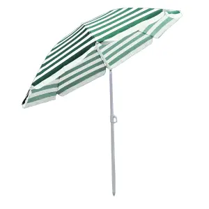 SunDaze 1.6M Green-White Beach Parasol Outdoor Garden Patio Umbrella Sunshade UV Protection