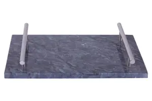 Interiors by Premier Marmore Black Marble Tray With Silver Handles