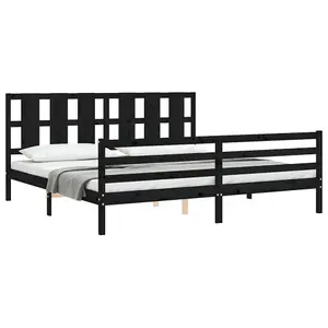 Berkfield Bed Frame with Headboard Black 200x200 cm Solid Wood