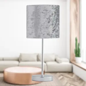 First Choice Lighting Set of 2 Chrome Stick Table Lamps with Grey Crushed Velvet Shades