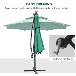 Outsunny 3(m) Cantilever Parasol Hanging Banana Umbrella lights, Green