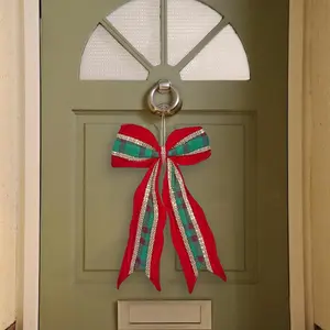 Green & Red Hanging Door Bow Christmas Decoration