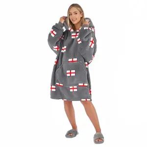 Dreamscene England Flag Hoodie Blanket Oversized Sherpa Fleece Adult, Charcoal