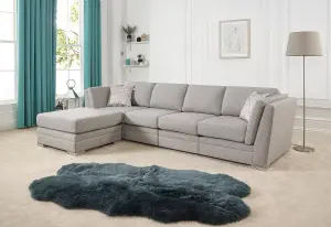 The Great British Sofa Company Charlotte 4 Seater Light Grey Sofa With Footstool