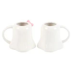 Something Different Mr And Mrs Boo Ghost Mug Set White/Black/Baby Pink (One Size)