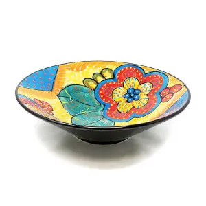 Classic Spanish Hand Painted Pattern Kitchen Dining Extra Large Conical Bowl 38cm Red/Yellow Flower