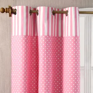 Homescapes Polka Dots Pink Ready Made Eyelet Curtain Pair, 117 x 137 cm Drop