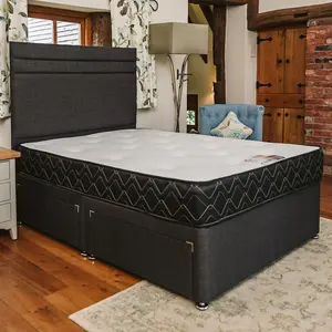 Madrid Special Memory Foam Sprung Divan Bed Set 6FT Super King 4 Drawers - Naples Slate