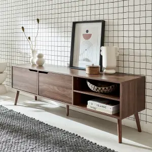 sweeek. Walnut wood-effect TV stand Nepal Walnut wood-effect 160x40x50 cm