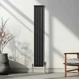 Oval Column Radiator & Valves - 1600mm x 240mm - Black