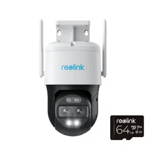 Reolink 4K TrackMix Auto track PTZ Mains WiFi with Advanced AI detection, Spotlight Colour night vision Camera + 64GB MicroSD card