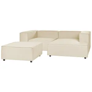 Corner Sofa with Ottoman APRICA Beige 2 Seater Left Hand