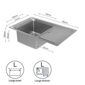 GoodHome Romesco Linea Brushed Stainless steel 1 Bowl Kitchen sink 510mm x 880mm