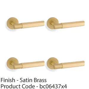 4 PACK - SOLID BRASS Hex Door Handle Set - Satin Brass Industrial Lever Round Rose