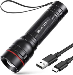 GEARLITE Rechargeable LED Torch, 2000LM Torches LED Super Bright With 3 Modes, Portable Small Torch With Battery, Waterproof Flashlight Zoomable For