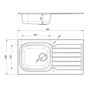 Liquida LSS100 1.0 Bowl Reversible Inset Stainless Steel Kitchen Sink With Waste