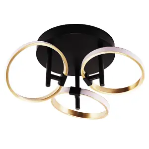 Modern Adjustable Gold Halo Rings LED Ceiling Light Fitting with Mat Black Base