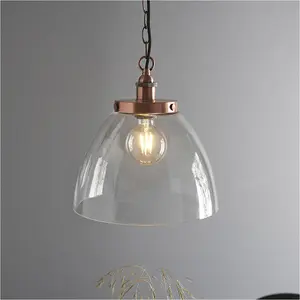 Hanging Ceiling Pendant Light - Aged Copper Plate & Clear Glass - 10W LED E27