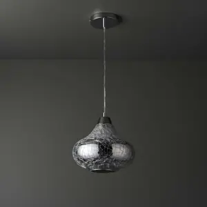 Crackle Pendant Glass & steel chrome effect LED Ceiling light