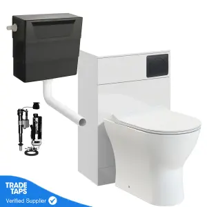 White Back to Wall WC Toilet Unit 500mm with Cistern and Matt Black Flush Plate