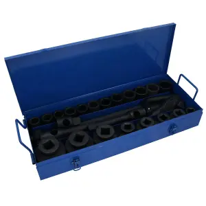 3/4in + 1in Drive Metric Impact Socket Set 21mm - 65mm With Ratchet 26pc Set