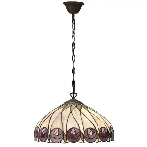 Luminosa Hutchinson 1 Light Medium Ceiling Pendant Dark Bronze, Tiffany glass, E27