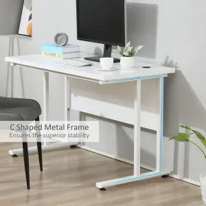 HOMCOM Computer Desk Writing Table with 2 Cable Management Holes Metal Leg White