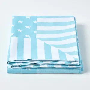 Homescapes Cotton Stars and Stripes Decorative Blue Sofa Throw