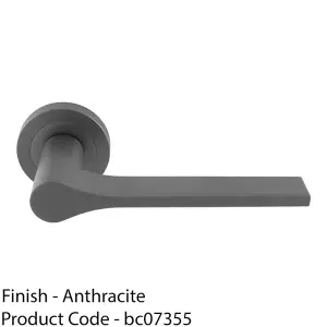 Contemporary Flat Door Handle Set - Anthracite Grey Sleek Lever On Round Rose