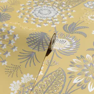 Arthouse Vintage Bloom Mustard Yellow Wallpaper