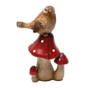 Country Living Bird Standing on Mushrooms Ornament