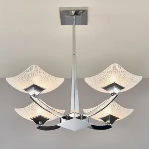 Semi Flush Ceiling Light Chrome & Scavo Glass 4 Bulb Hanging Pendant Lamp Shade