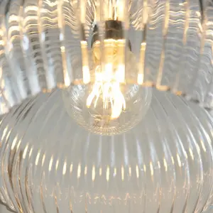 Luminosa Livorno Dome Pendant Ceiling Light Bright Nickel Plate, Clear Ribbed Glass