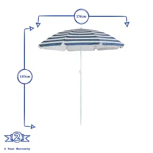 Harbour Housewares - Metal Beach Parasol - 1.74 x 1.93m - Blue Stripe