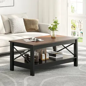 O'Kean 4 Legs Coffee Table with Storage Black / Walnut 