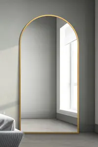 MirrorOutlet Arcus - Gold Framed Arched Leaner / Wall Mirror 79" X 39" (200CM X 100CM)