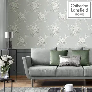 Catherine Lansfield Canterbury Floral Wallpaper Sage Muriva 165508