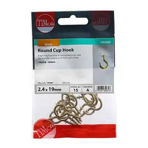 Timco - Cup Hooks - Round - Electro Brass (Size 19mm - 15 Pieces)