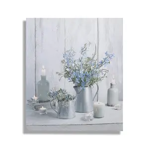 Something Blue LED Lights Candles and Floral Printed Canvas Wall Art