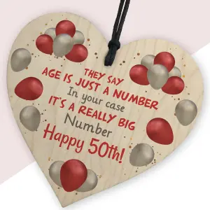 Red Ocean Hilarious Birthday Gifts For 50th Birthday Wooden Heart 50th Birthday Gifts For Women Men Mum Dad Nan Grandad